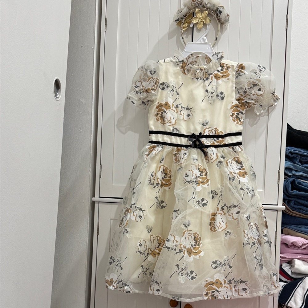 Janie and jack holiday Floral Dress with Headband 6